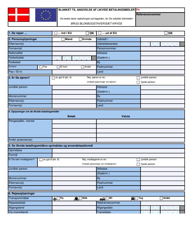 Отрывок из Бланка декларации для Дании
