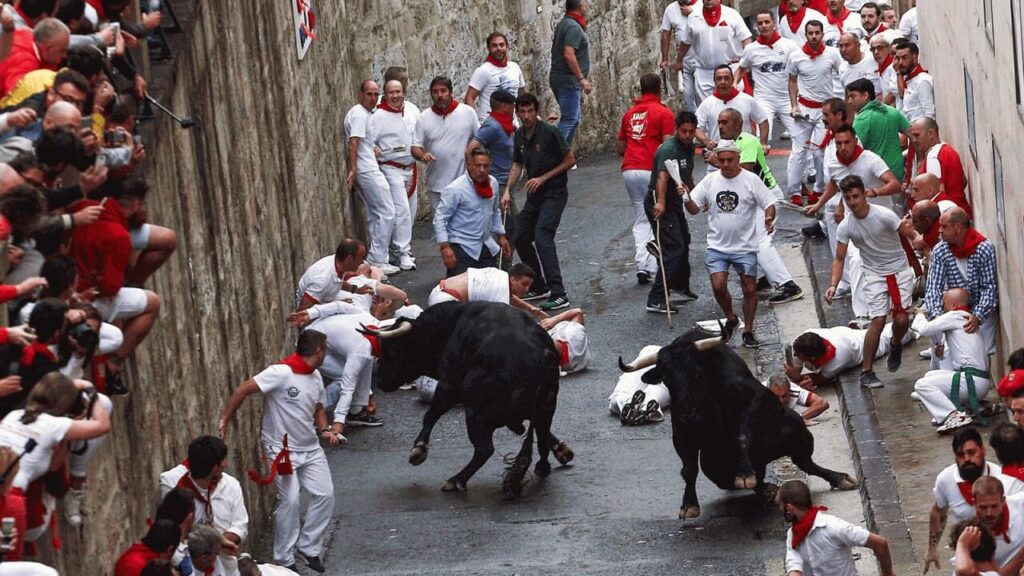 Испания Бег с быками San-Fermin в Памплоне