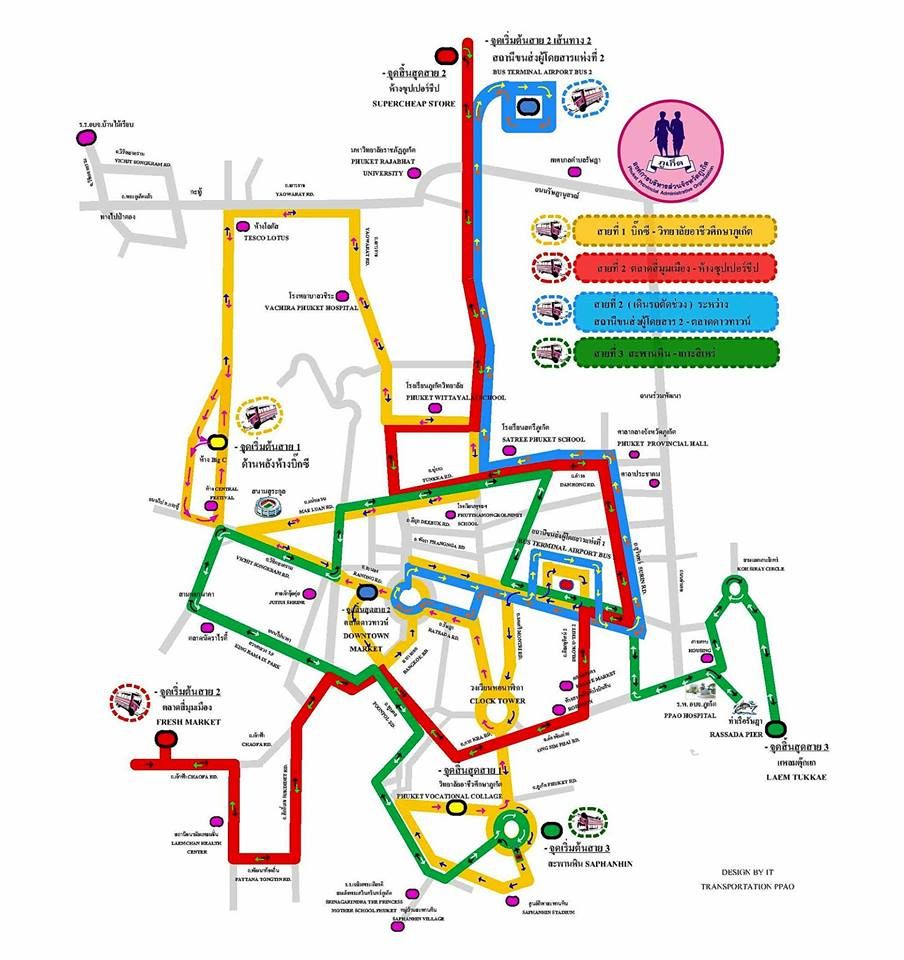 Карта маршрутов розовых автобусов Пхукет