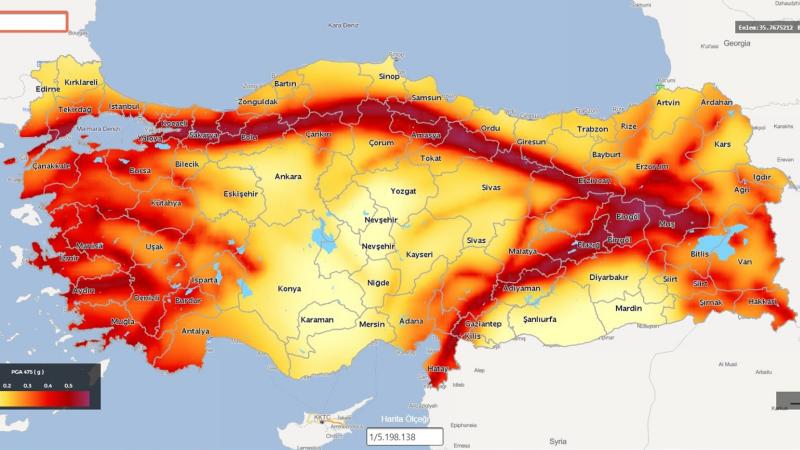 Карта сейсмоопасных районов Турции